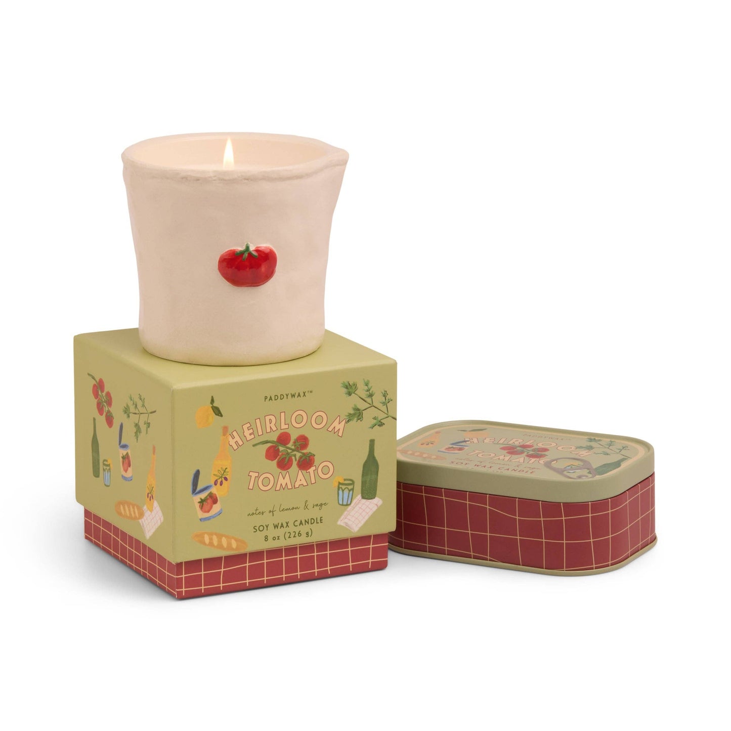 Paddywax Bistro 8oz/226g Tomato Embossed Ceramic Candle - Heirloom Tomato Boxed