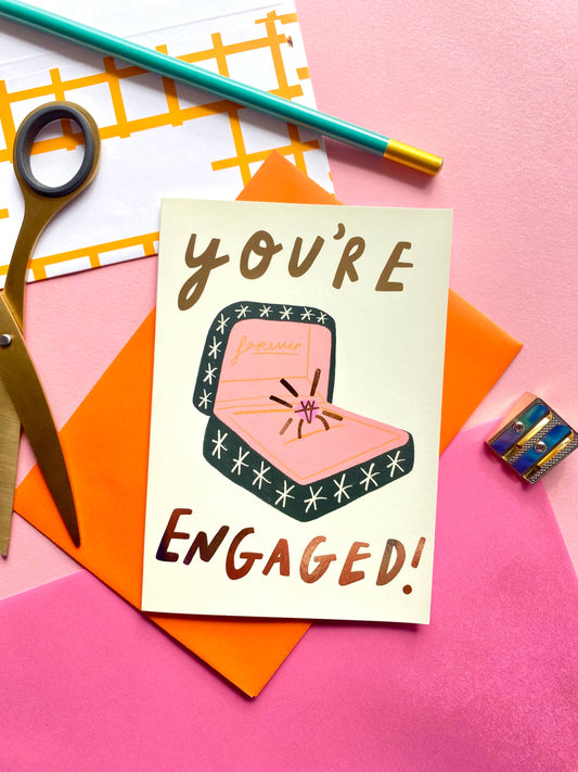 You're Engaged Congratulations Couple Gold Greetings Card 