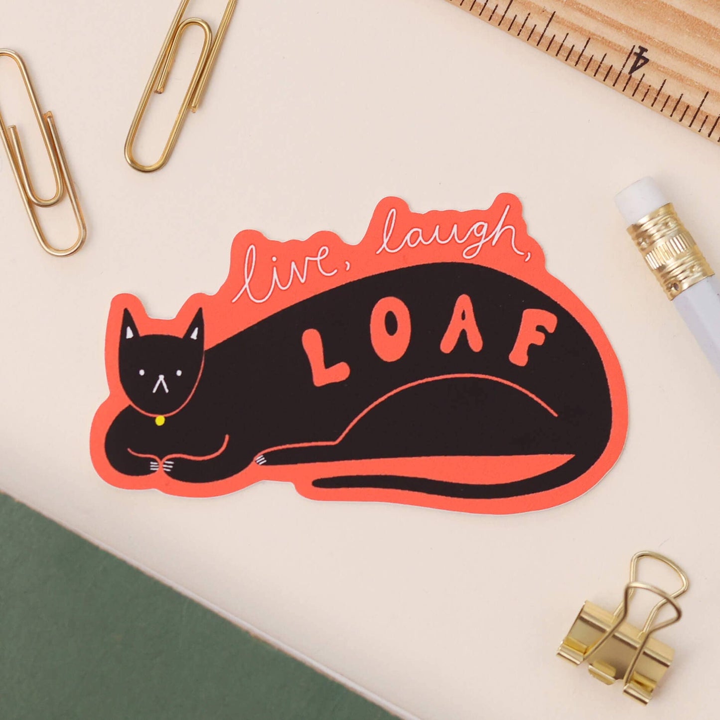 Live Laugh Loaf Cat Sticker | Cute Black Cat Die Cut Sticker