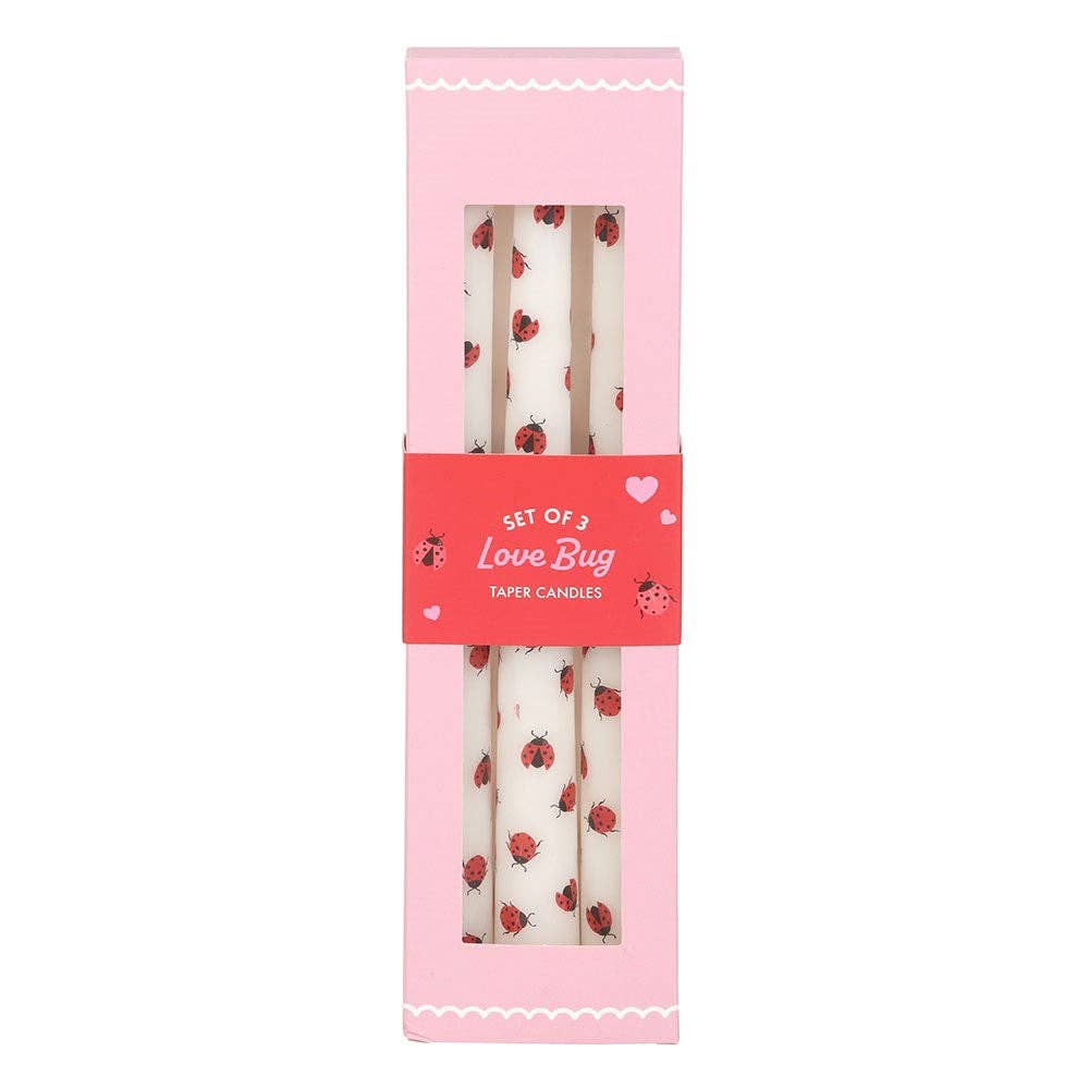 Set of 3 Ladybug Print Valentine's Day Taper Candles
