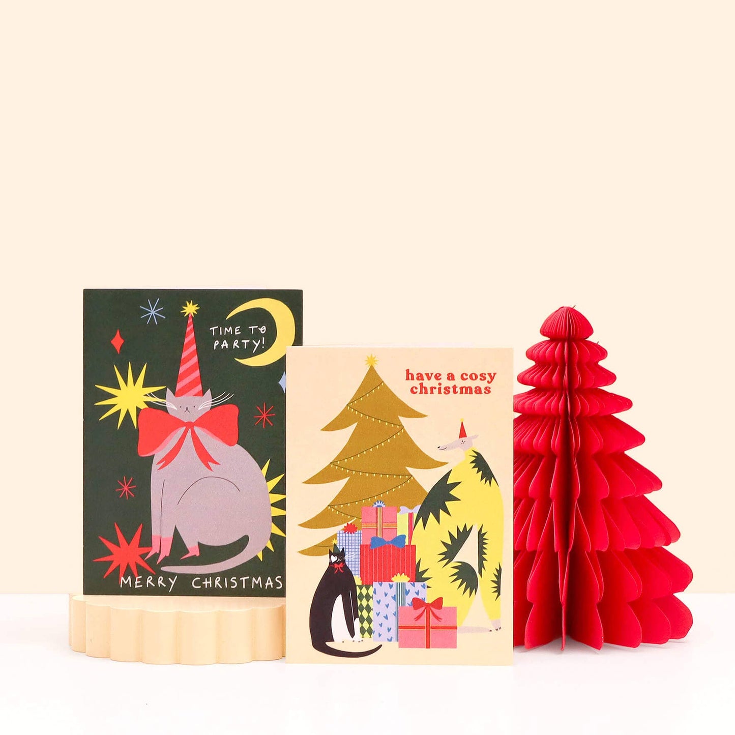 Time To Party Christmas Card | Cat Card | Party Hat | Moon